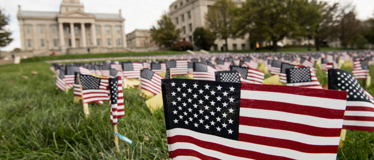 American flags on the Pentacrest