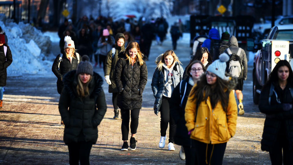 Kids walking on college campus